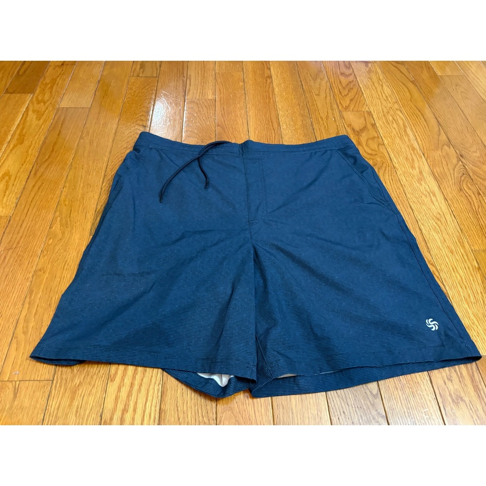 Sol Borne Mens XXL Hybrid Shorts Navy Blue Striped Elastic Waist Quick Dry New